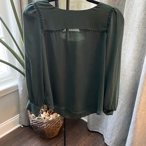 Loft Hunter Green Blouse with Cutout Detail
